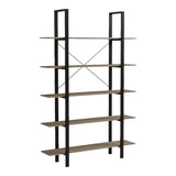 Bibliotecă cu rafturi Loftie, Stil Industrial, Metal Negru și Lemn, Sonoma, 126x28x165 cm