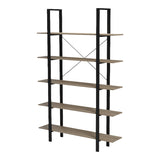 Bibliotecă cu rafturi Loftie, Stil Industrial, Metal Negru și Lemn, Sonoma, 126x28x165 cm