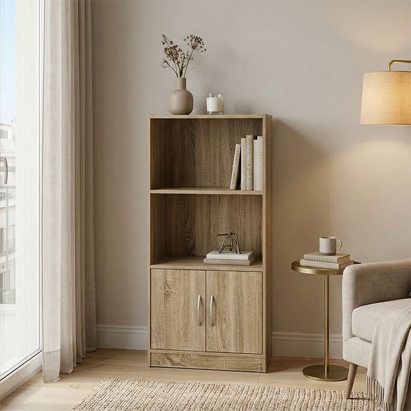 Bibliotecă cu rafturi multiple Tekaro, Modernă, Lemn, Alb - Antracit, 60x30x120 cm - Bibliotecă cu rafturi multiple Tekaro, Modernă, Lemn, Alb - Antracit, 60x30x120 cm - 383-000155