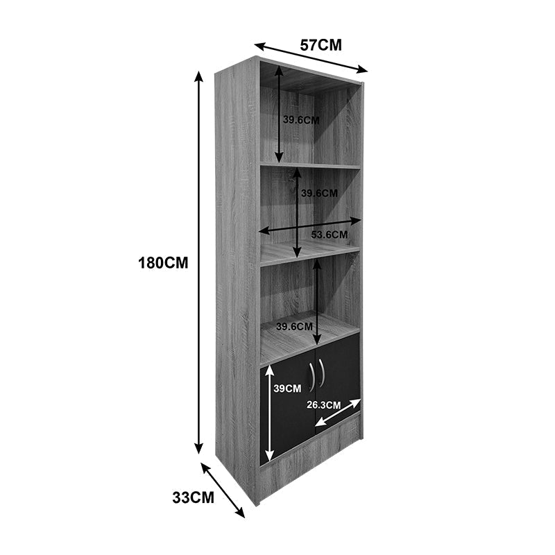 Biblioteca cu rafturi Tekaro, Lemn, Diverse culori, 57x33x180 cm - Sonoma-Antracit