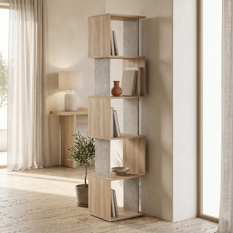 Biblioteca Cubik, 35x30x161 cm - Sonoma-Marmura Bej