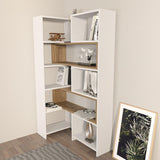 Bibliotecă de Colț Multifuncțională, 163x150x22 cm - Nuc Alb