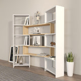 Bibliotecă de Colț Multifuncțională, 163x150x22 cm - stejar alb