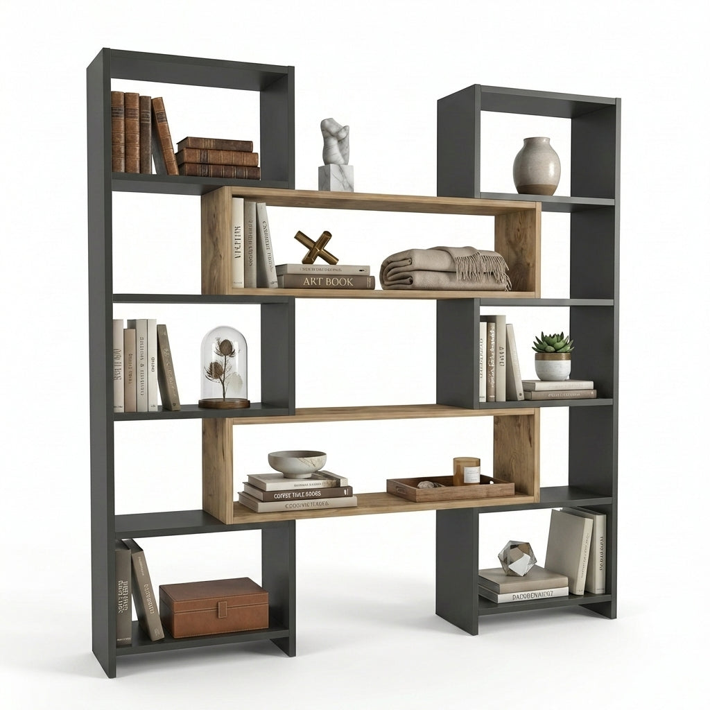 Bibliotecă de Colț Multifuncțională, 163x150x22 cm - Stejar negru