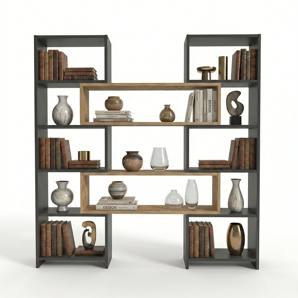 Bibliotecă de Colț Multifuncțională, 163x150x22 cm - Stejar negru