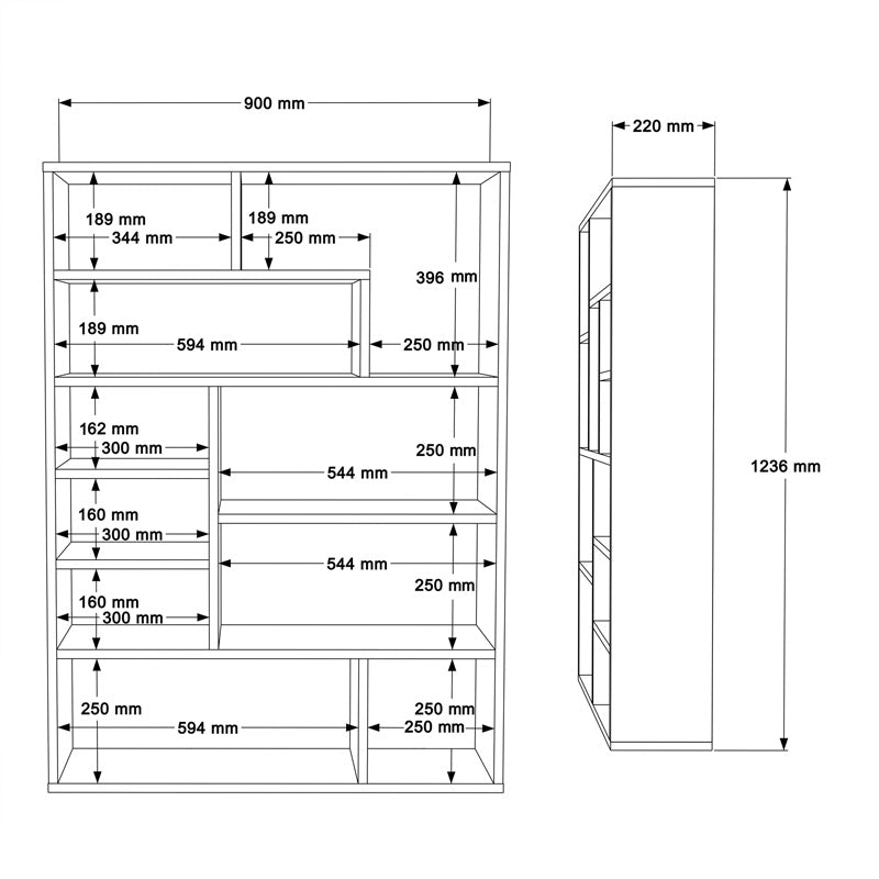 Biblioteca Decora, 90x22x124 cm - Natural-Antracit