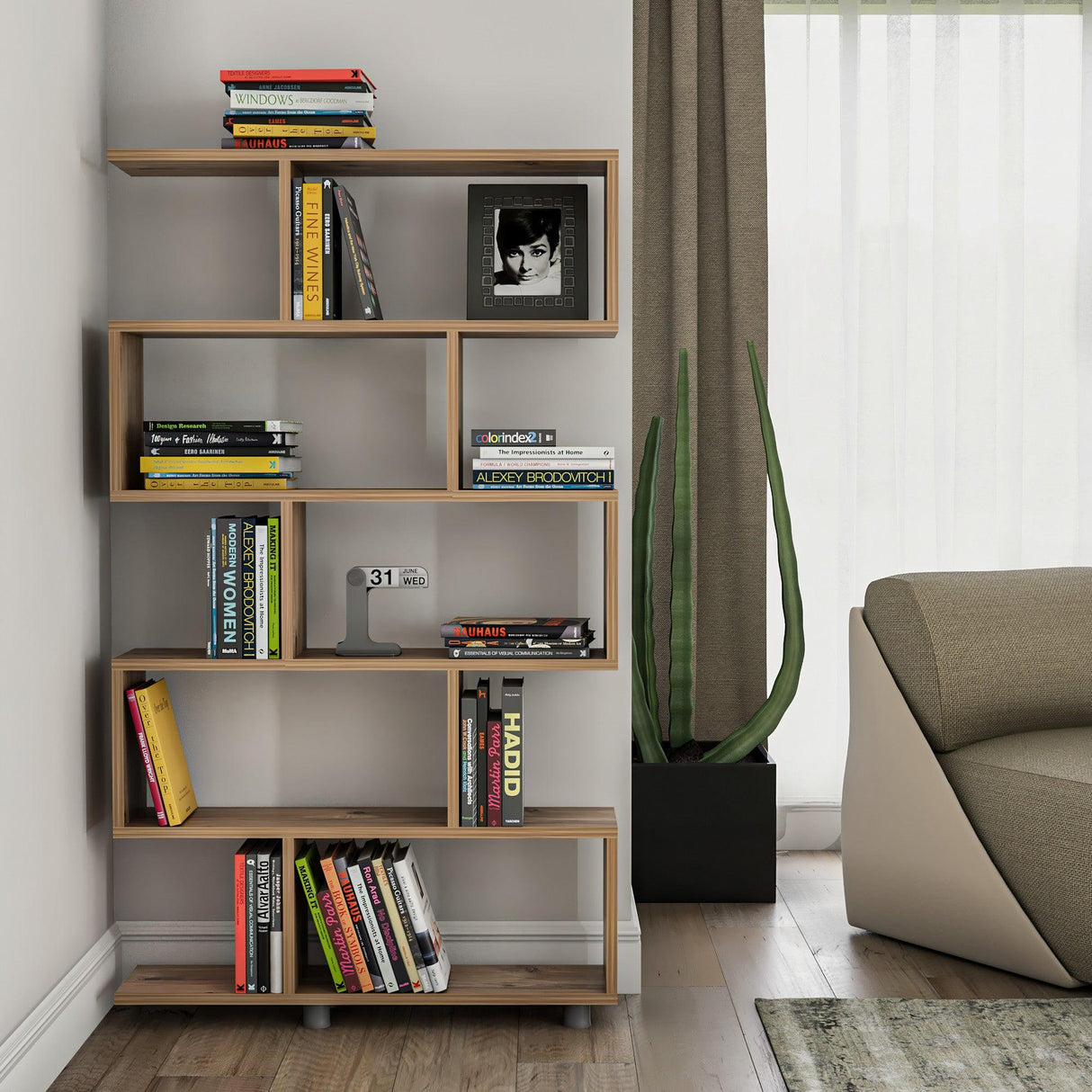 Biblioteca Elif - Pine, Stejar, 90x156x20 cm