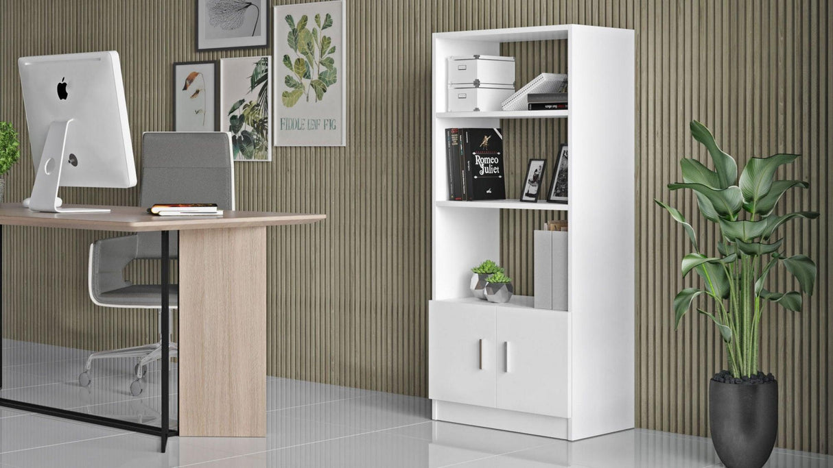 Biblioteca Farya cu 2 usi si 4 rafturi, Alb, 64x140x36 cm