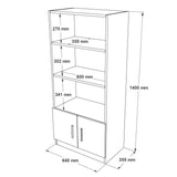 Biblioteca Farya cu 2 usi si 4 rafturi, Alb, 64x140x36 cm