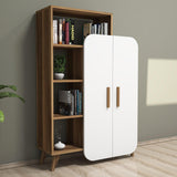Biblioteca Form cu raft si Usa, Stil Scandinav, Maro - Alb, 90x132x32 cm - Maro