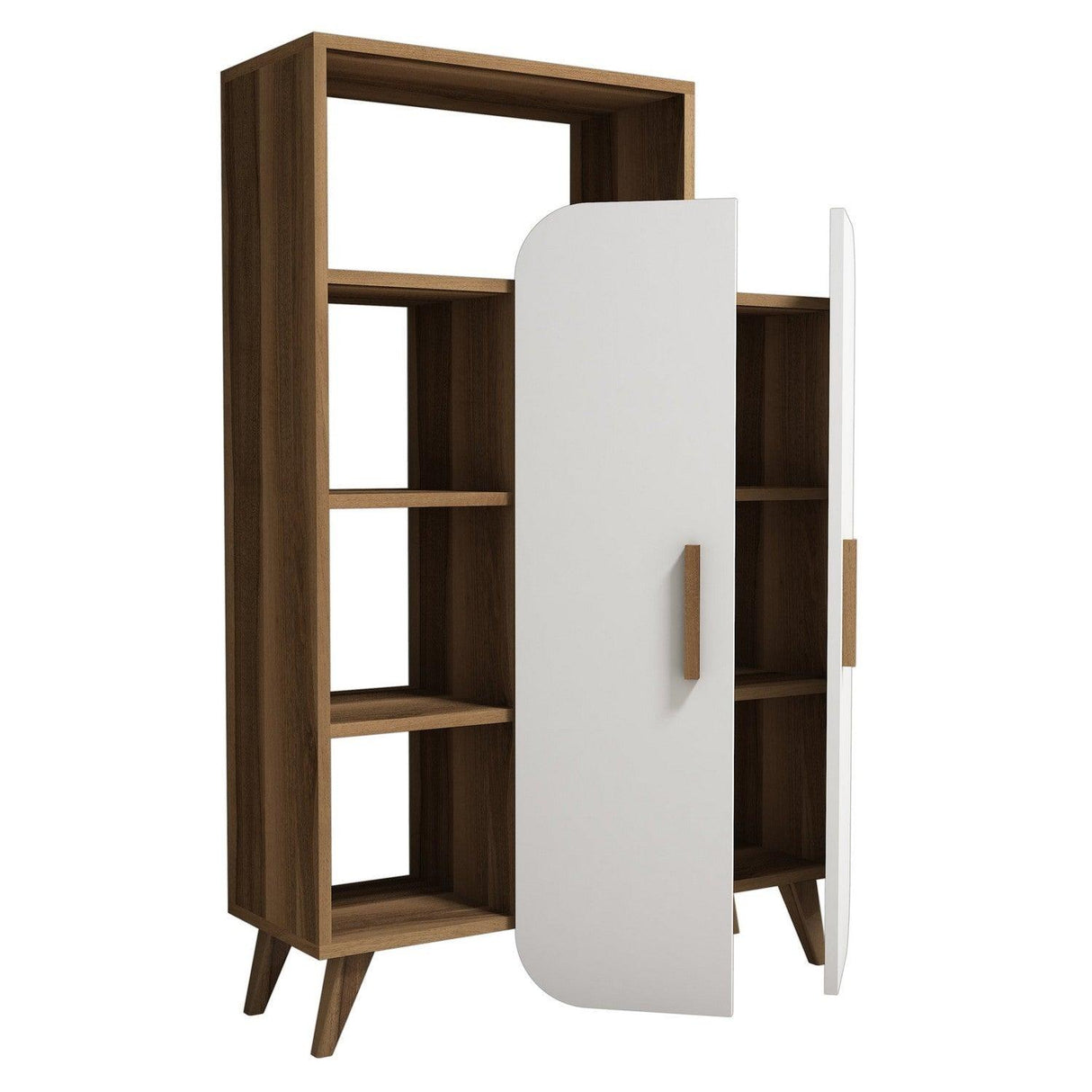 Biblioteca Form cu raft si Usa, Stil Scandinav, Maro - Alb, 90x132x32 cm - Maro