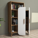 Biblioteca Form cu raft si Usa, Stil Scandinav, Maro - Alb, 90x132x32 cm - Maro