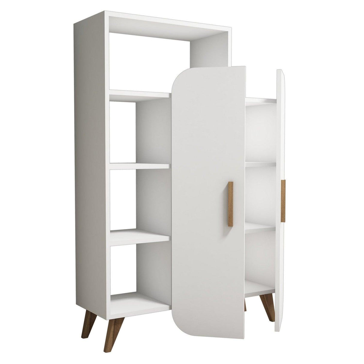 Biblioteca Form cu raft si Usa, Stil Scandinav, Maro - Alb, 90x132x32 cm - Alb