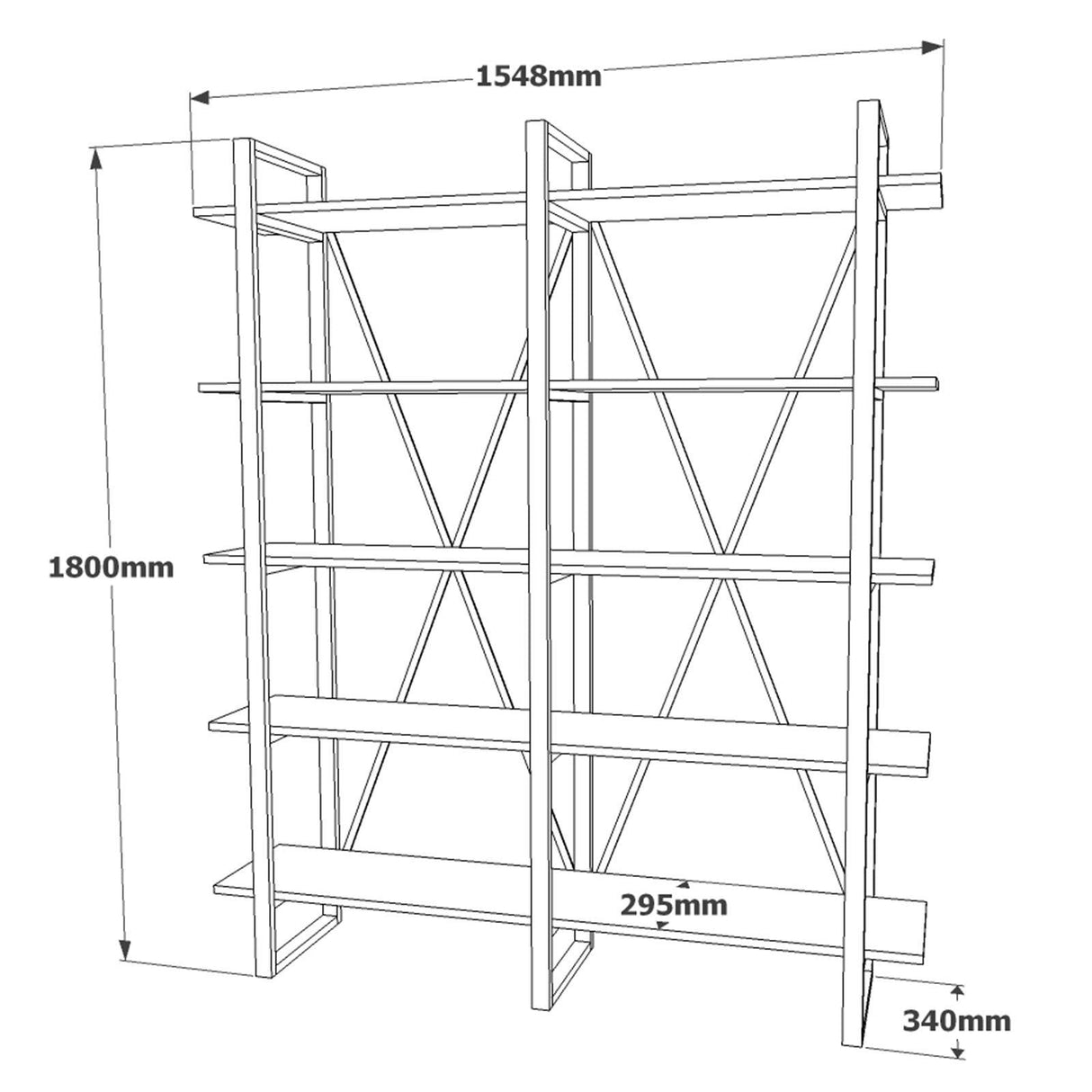 Biblioteca Glade Cadru Metal cu 5 Rafturi, Nuc, 155x180x34 cm