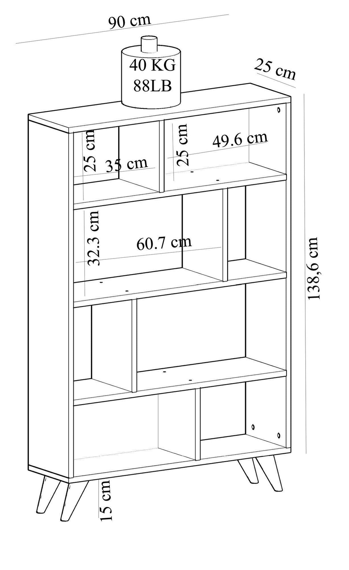 Biblioteca Harby cu Rafturi, Alb, 90x25x139 cm