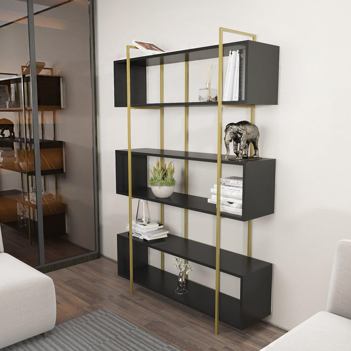 Biblioteca Hugi Lux cu 6 Rafturi, 120x180x30 cm - Gri