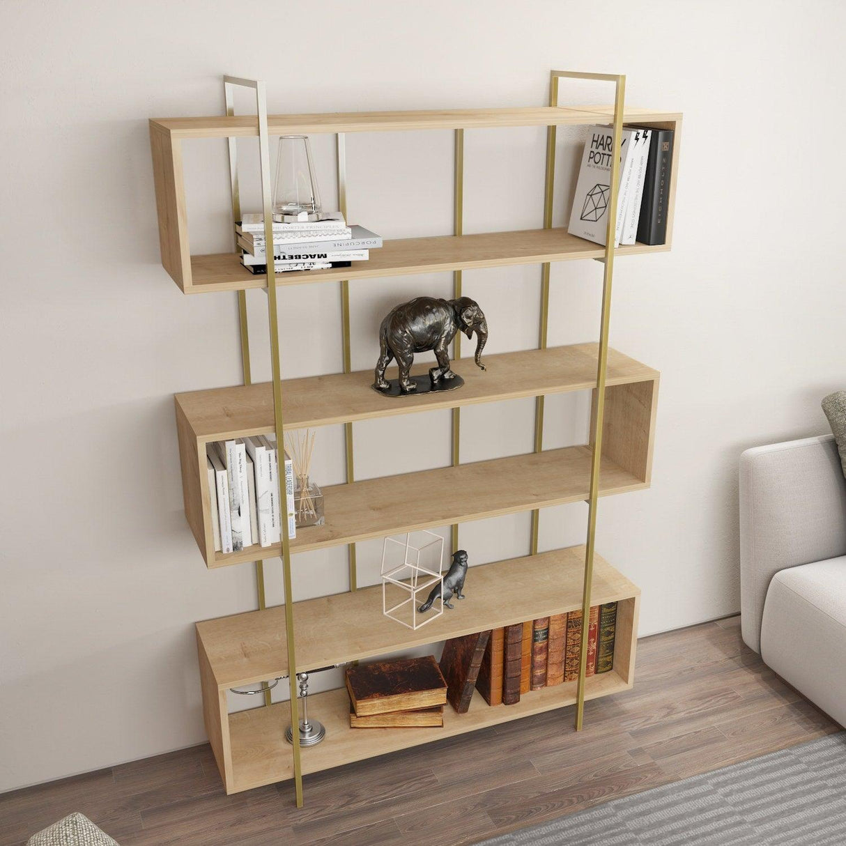 Biblioteca Hugi Lux cu 6 Rafturi, 120x180x30 cm - Bej