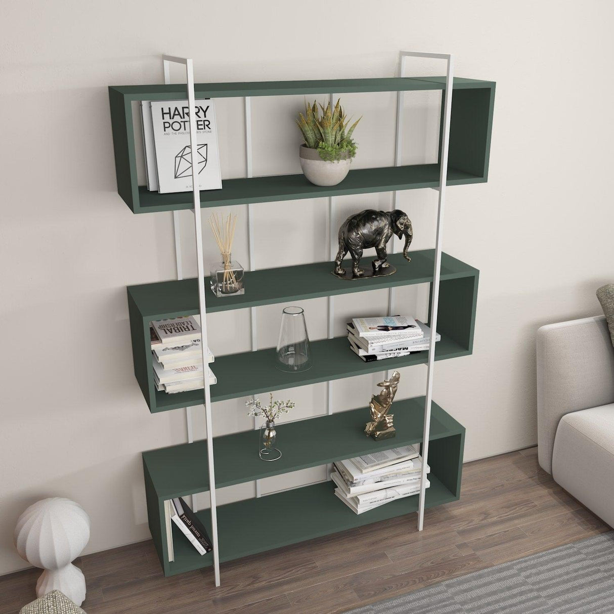 Biblioteca Hugi Lux cu 6 Rafturi, 120x180x30 cm - Verde