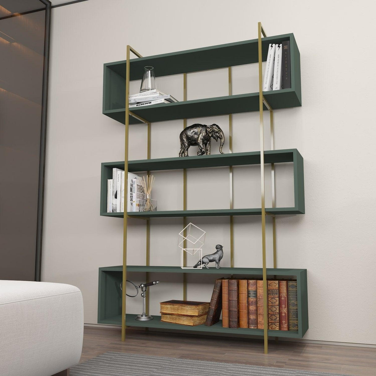 Biblioteca Hugi Lux cu 6 Rafturi, 120x180x30 cm - Metalic