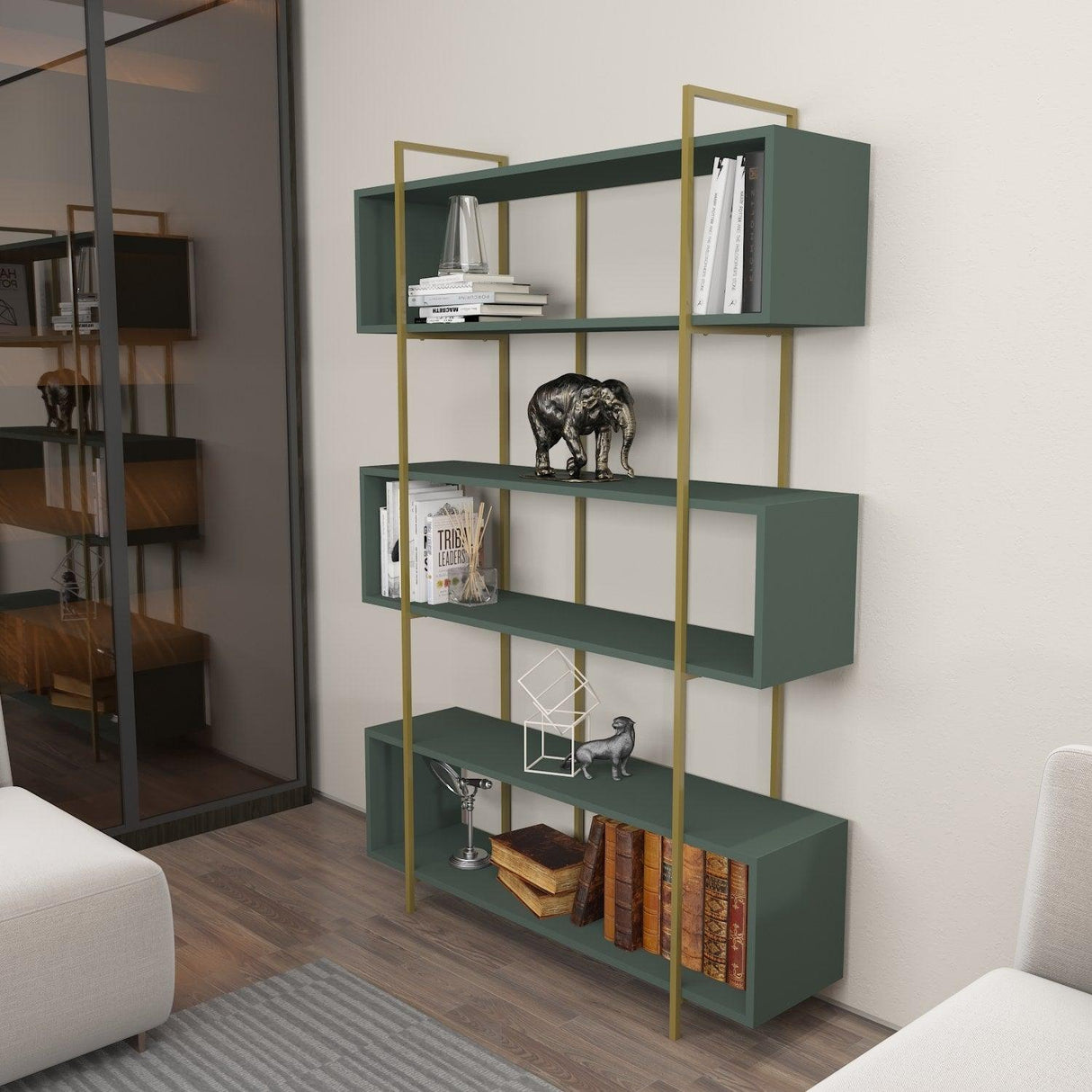 Biblioteca Hugi Lux cu 6 Rafturi, 120x180x30 cm - Metalic