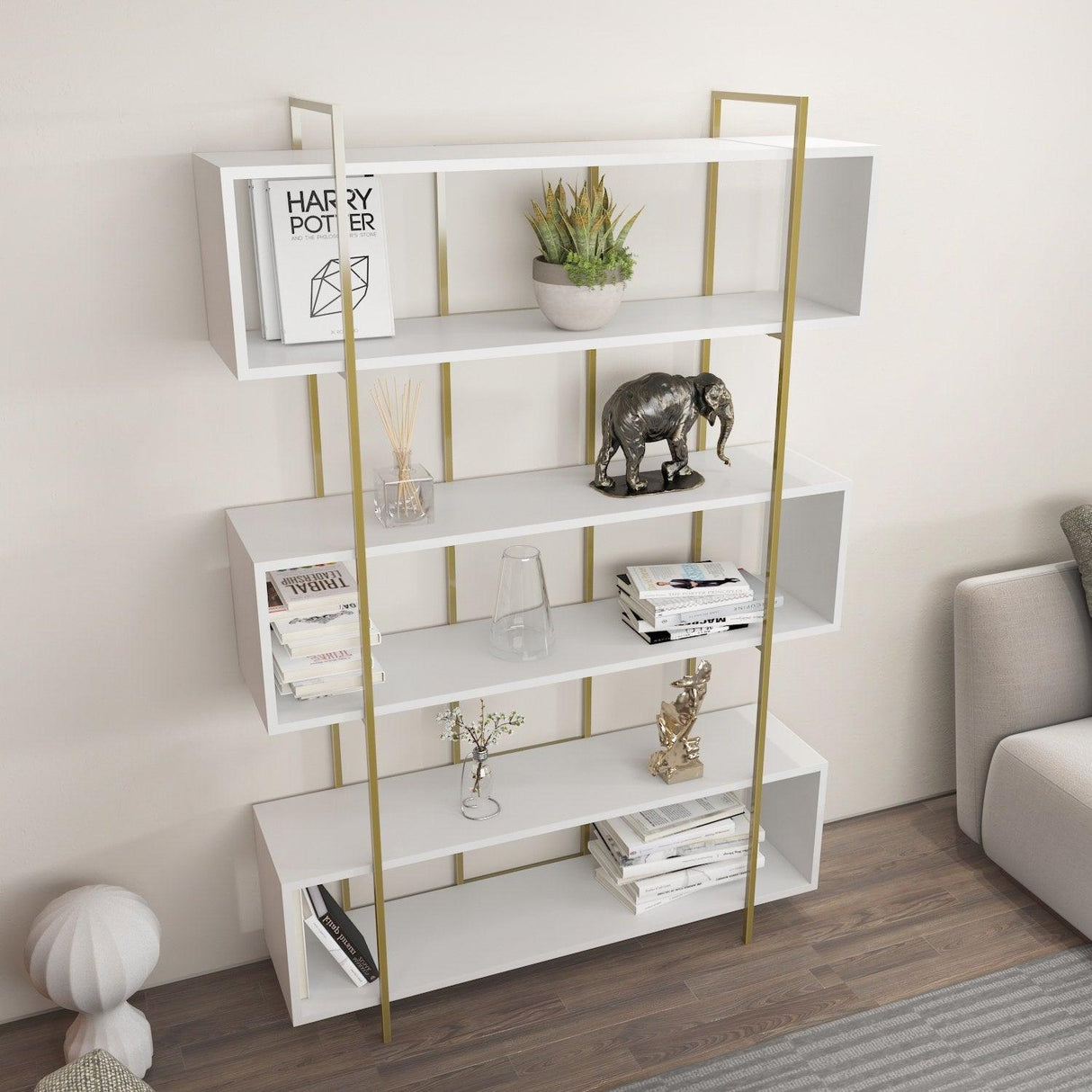 Biblioteca Hugi Lux cu 6 Rafturi, 120x180x30 cm - Auriu