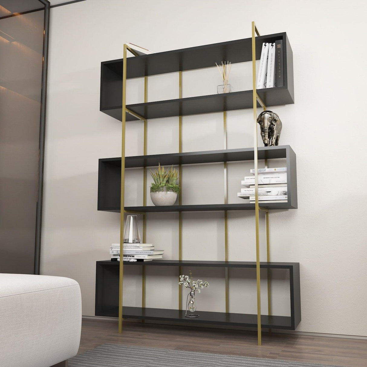 Biblioteca Hugi Lux cu 6 Rafturi, 120x180x30 cm - Gri