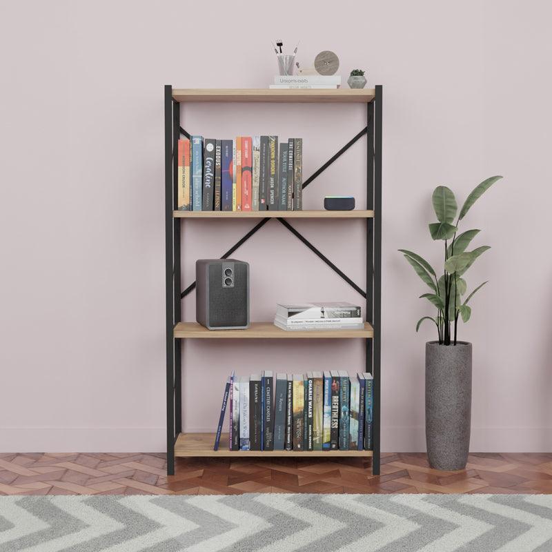Biblioteca Jackrey stejar-metal, negru, 60x30x114 cm - Stejar