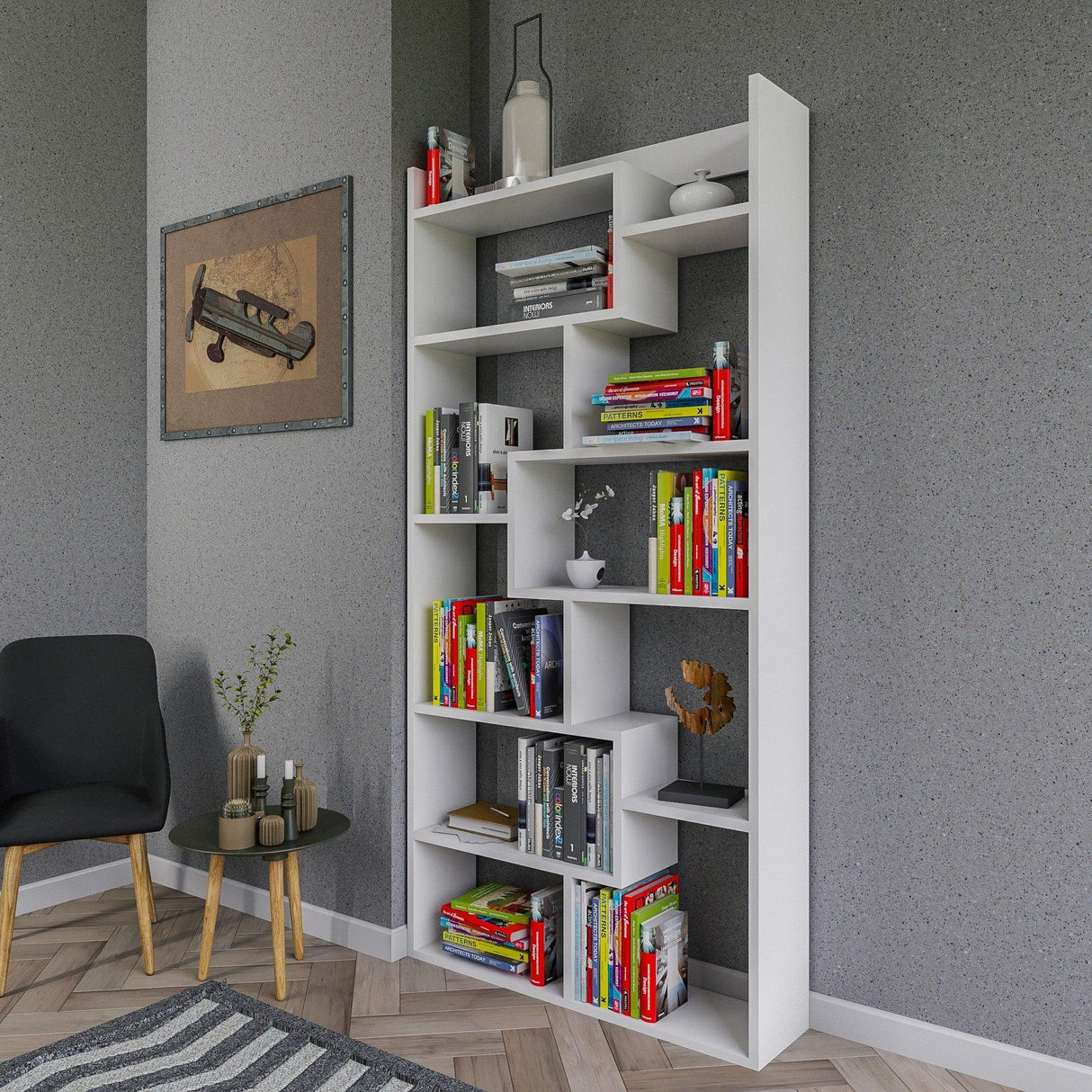 Biblioteca Kalune Design Carrie, Alb, 90x182x22 cm