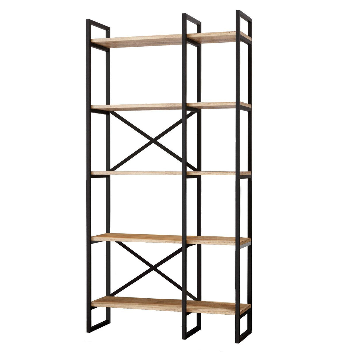 Biblioteca Kinesis cadru metalic 5 rafturi, Stejar, 88x175x30 cm