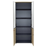 Biblioteca Lotus cu patru usi din sticla si lemn Stejar, Gri inchis, 80x40x200 cm