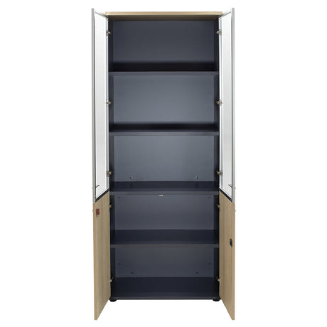 Biblioteca Lotus cu patru usi din sticla si lemn Stejar, Gri inchis, 80x40x200 cm