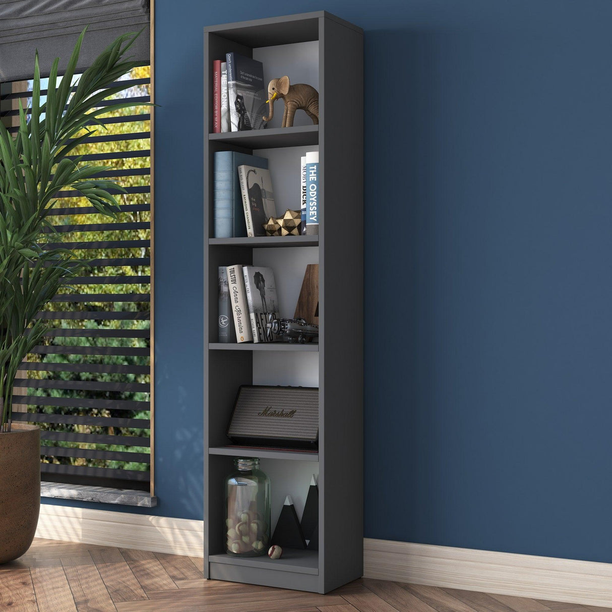 Biblioteca Mavis cu 5 Rafturi, Gri - Alb, 40x162x25 cm - Gri