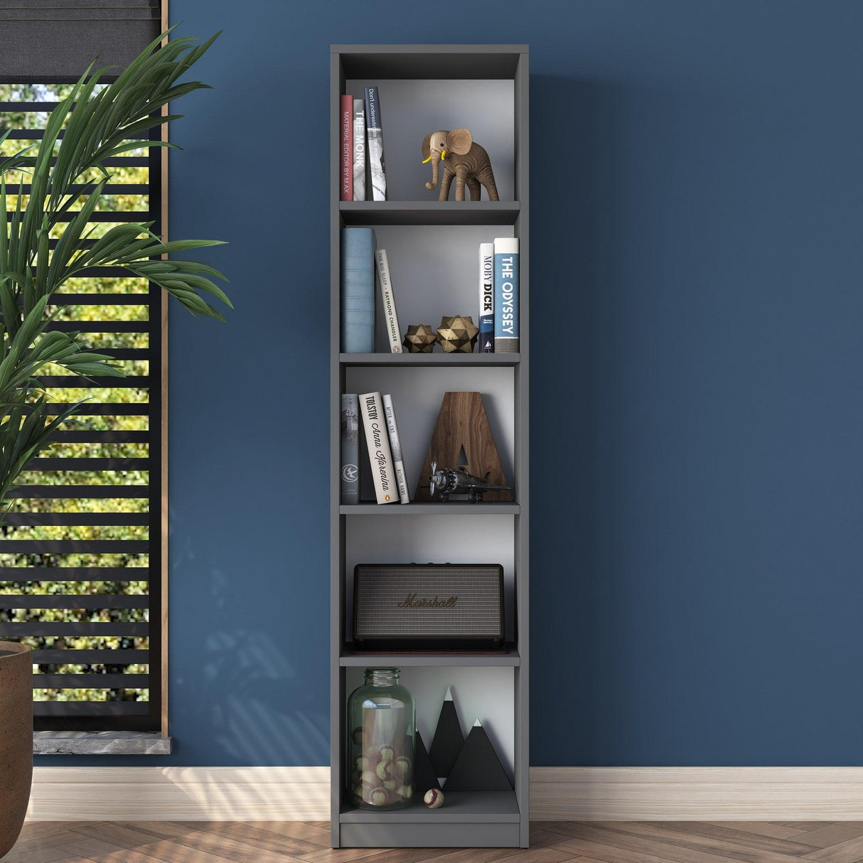 Biblioteca Mavis cu 5 Rafturi, Gri - Alb, 40x162x25 cm - Gri
