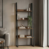 Bibliotecă cu rafturi Alfa, Stil Modern, Metal Negru și Lemn, Sonoma, 75x36x185 cm - Bibliotecă cu rafturi Alfa, Stil Modern, Metal Negru și Lemn, Sonoma, 75x36x185 cm - 230-000157