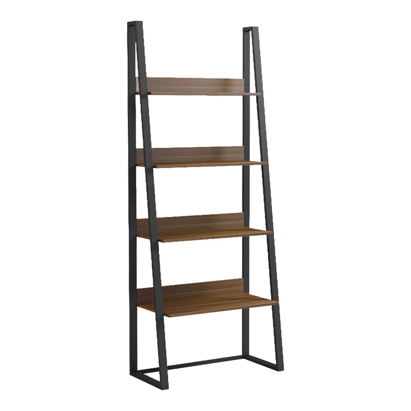 Bibliotecă cu rafturi Alfa, Stil Modern, Metal Negru și Lemn, Sonoma, 75x36x185 cm - Walnut- BLACK