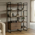 Bibliotecă modernă Rhombo, cu rafturi elegante, finisaj, nuc-negru, 120x35x180 cm