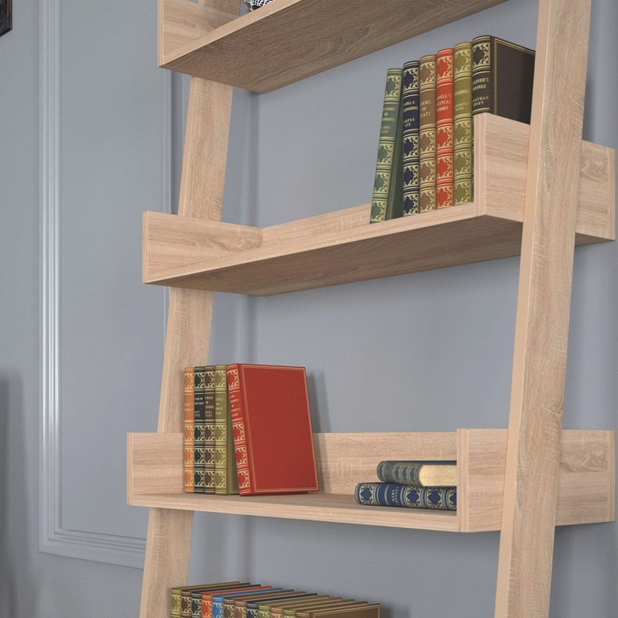 Bibliotecă Only Comforty, stejar - nuc - alb, 80x32x195 cm - Stejar