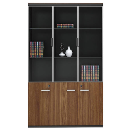Biblioteca Oscar cu usi din sticla nuc, antracit, 120x40x200 cm