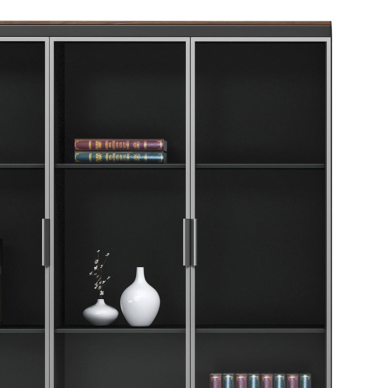 Biblioteca Oscar cu usi din sticla nuc, antracit, 120x40x200 cm, perspectiva suplimentara
