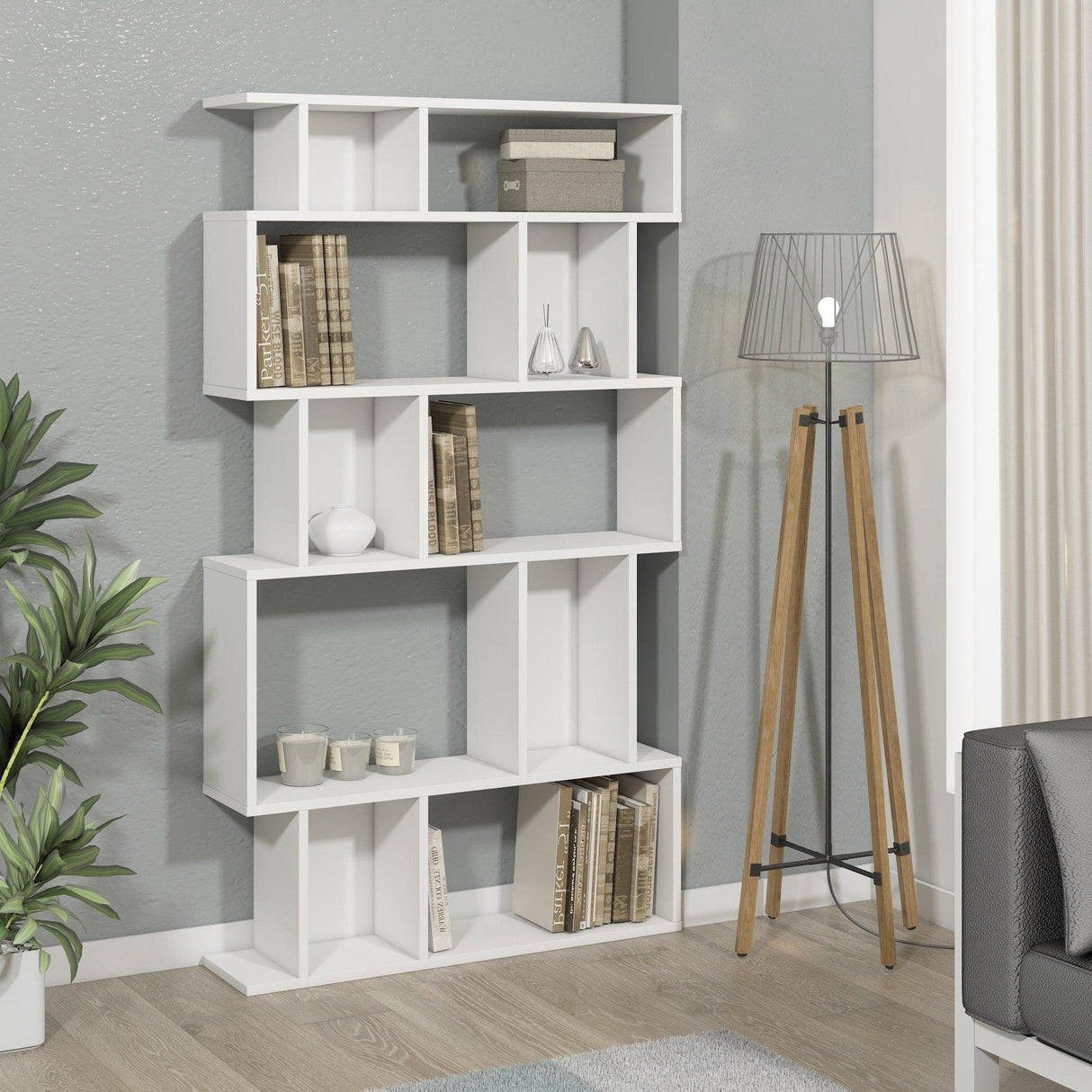 Biblioteca Piramide Wide, Alb, 90x160x22 cm