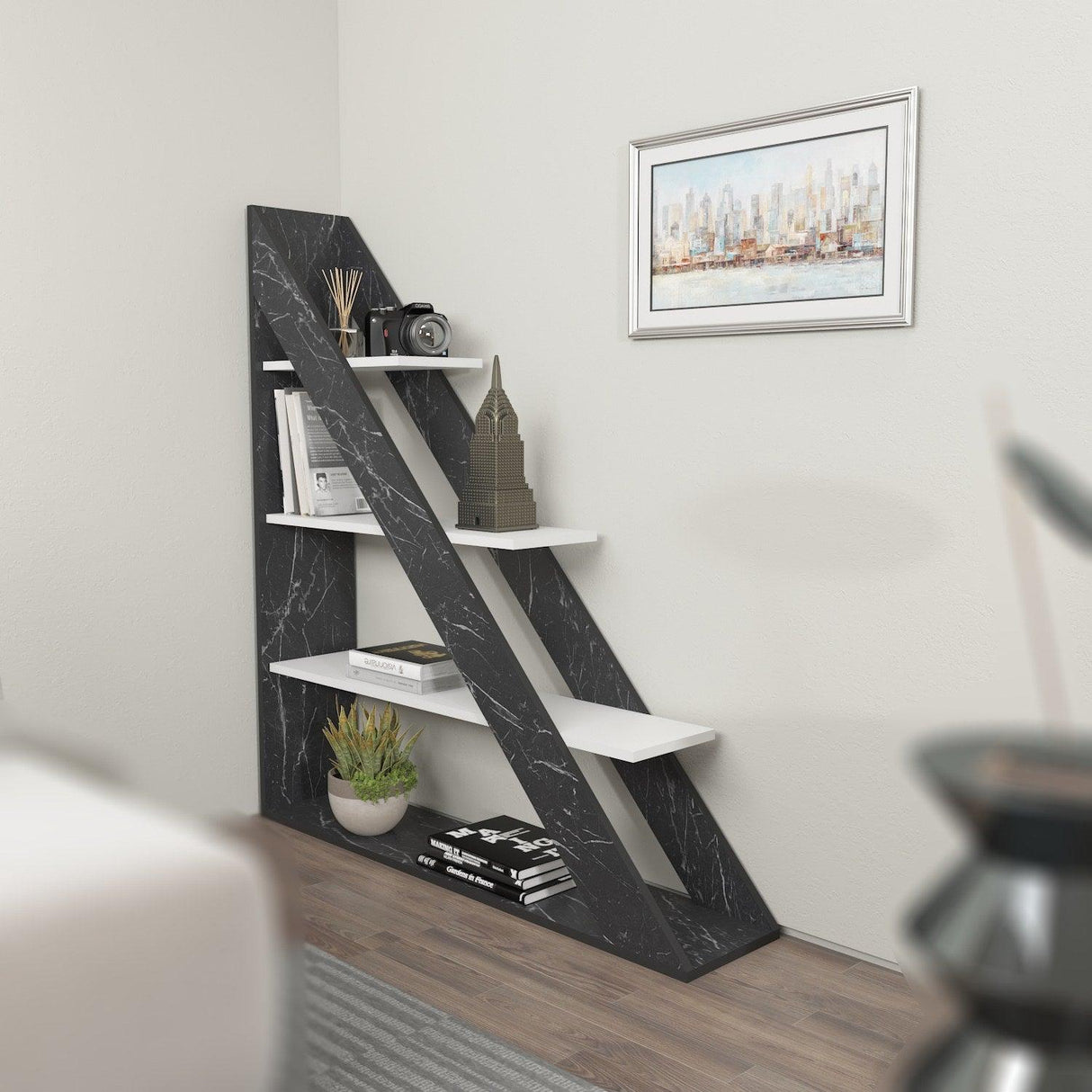 Biblioteca Pisagor cu 4 Rafturi, 120x132x25 cm - Negru