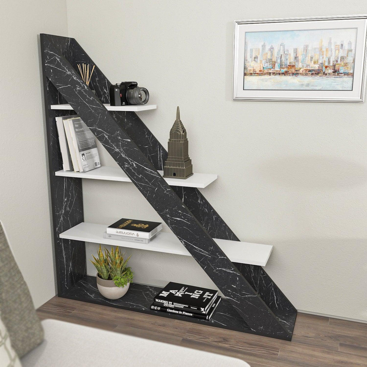 Biblioteca Pisagor cu 4 Rafturi, 120x132x25 cm - Negru