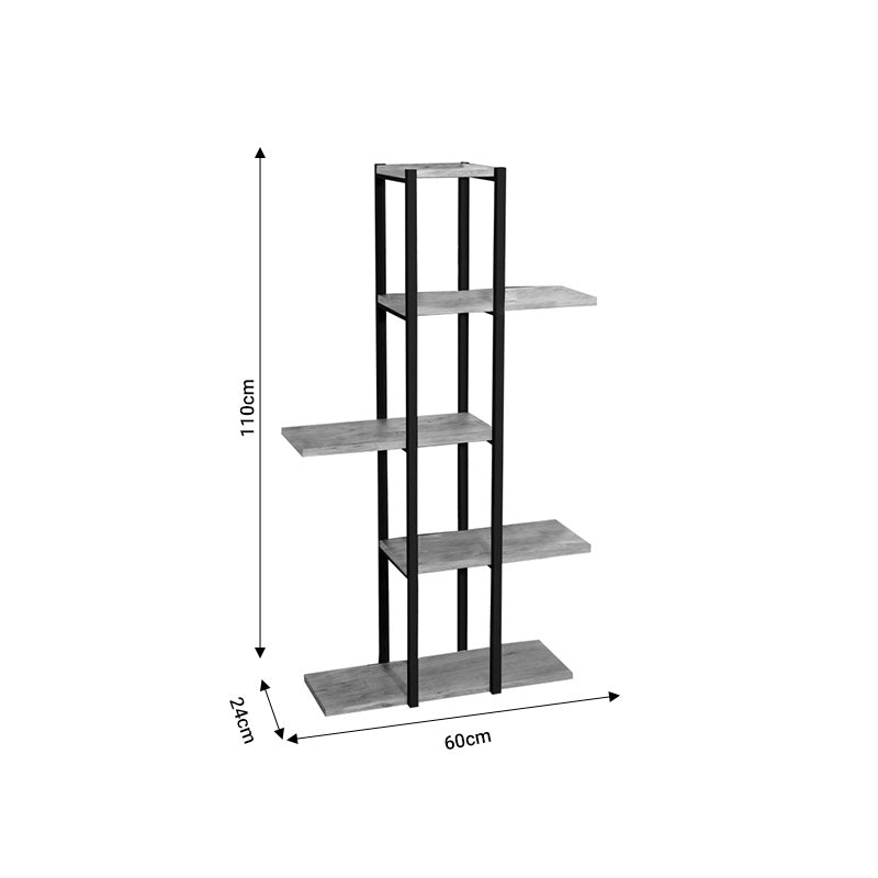 Biblioteca Ploko stejar melamin-negru metalic, 60x24x110 cm - Antracit