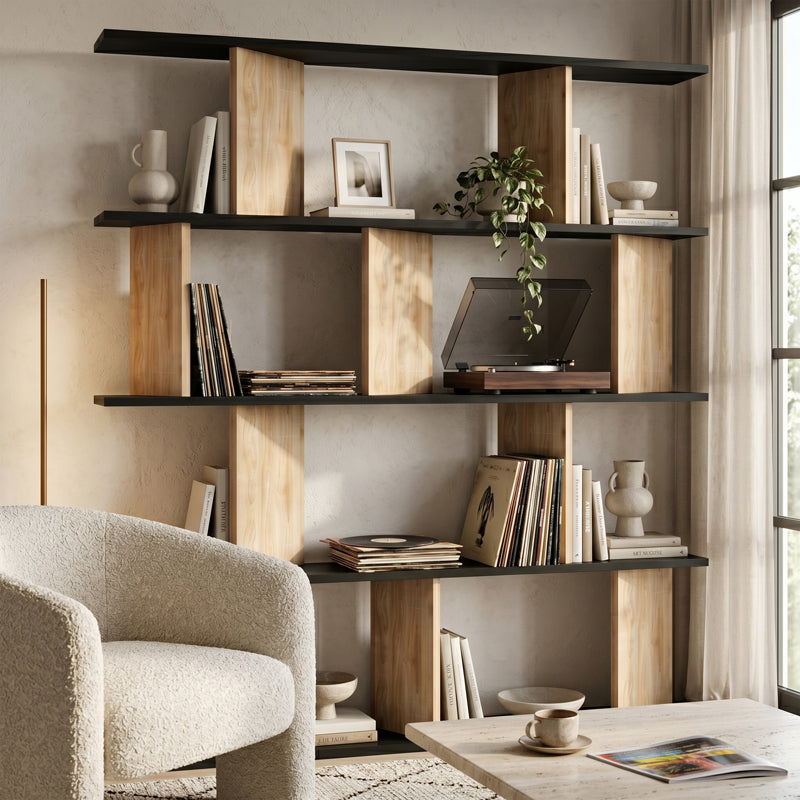 Biblioteca Ratu, Antracit-Stejar - Antracit-Nuc, 120x25x141 cm - Biblioteca Ratu, Antracit-Stejar - Antracit-Nuc, 120x25x141 cm