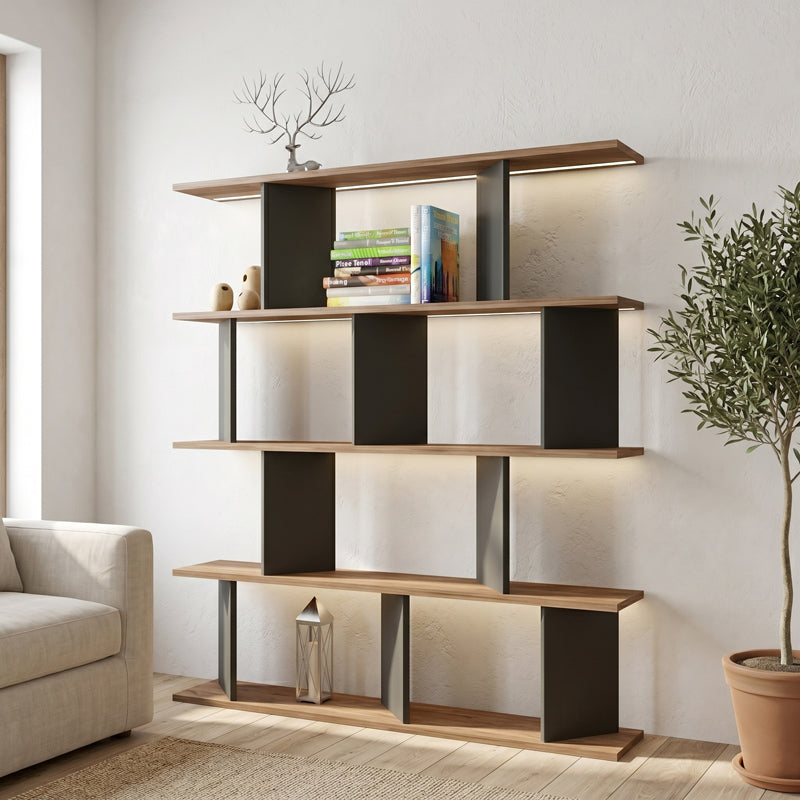 Biblioteca Ratu, Antracit-Stejar - Antracit-Nuc, 120x25x141 cm - Biblioteca Ratu, Antracit-Stejar - Antracit-Nuc, 120x25x141 cm - 120-000677