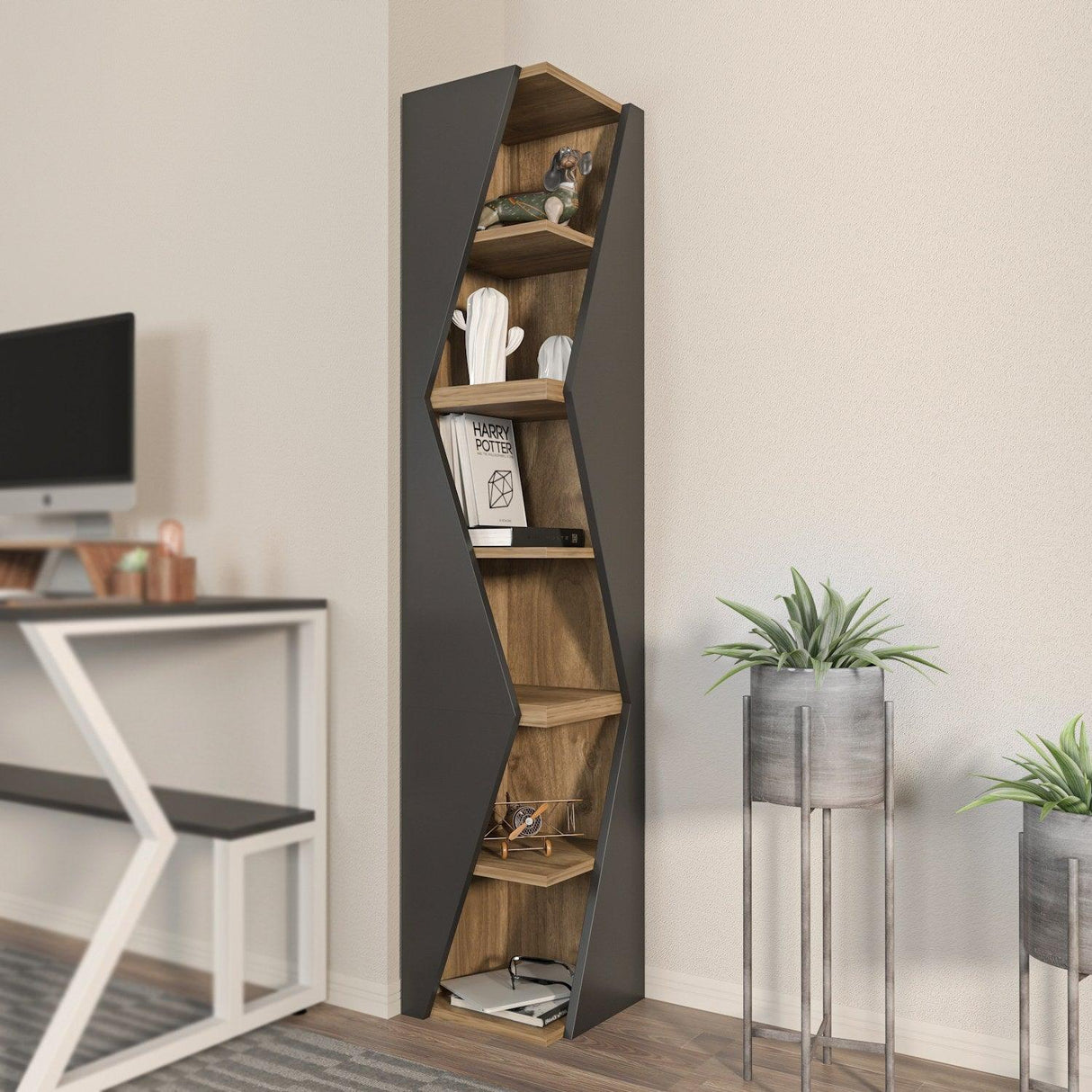 Biblioteca Rawo cu 6 Rafturi Design Elegant, 32x165x32 cm - Nuc negru