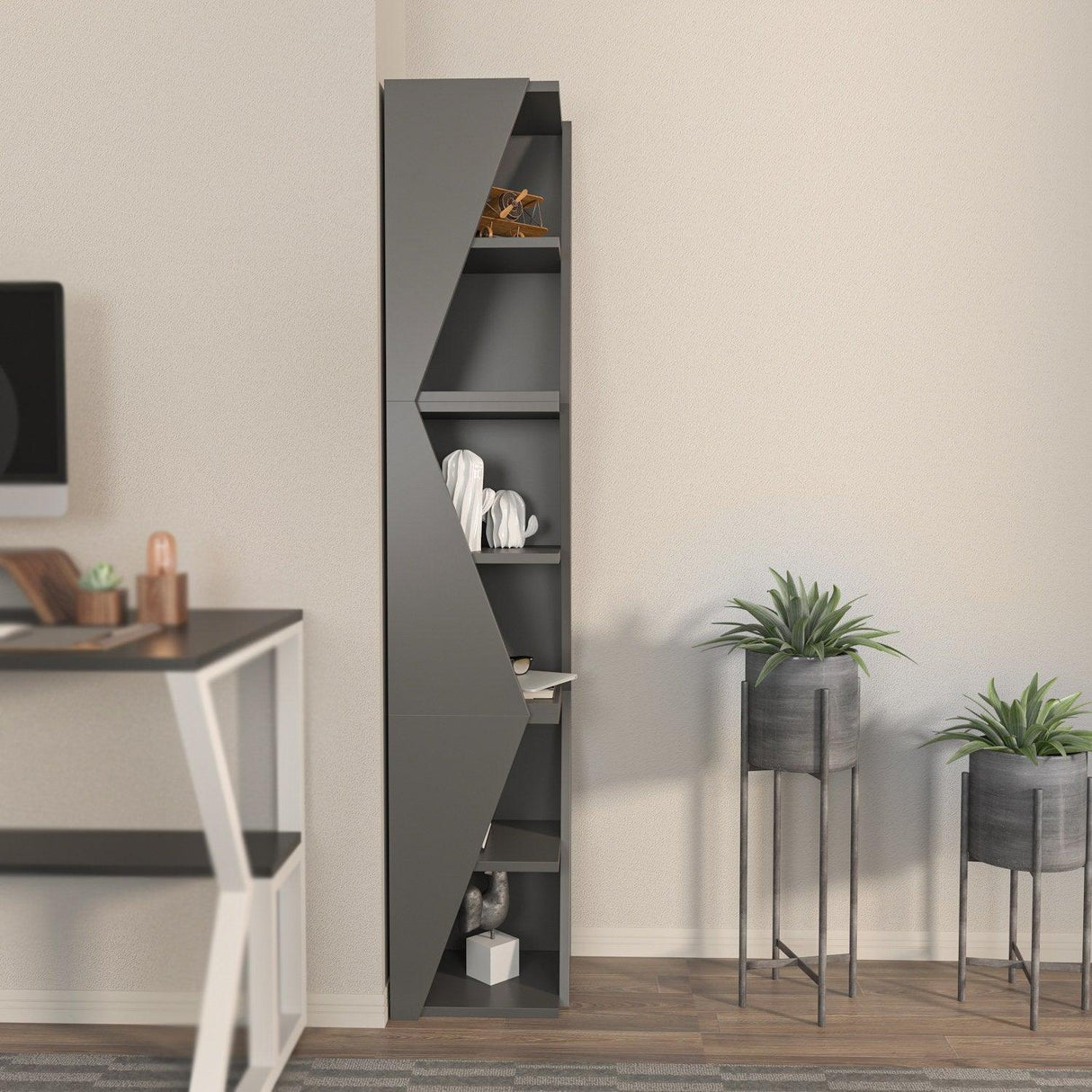 Biblioteca Rawo cu 6 Rafturi Design Elegant, 32x165x32 cm - Gri