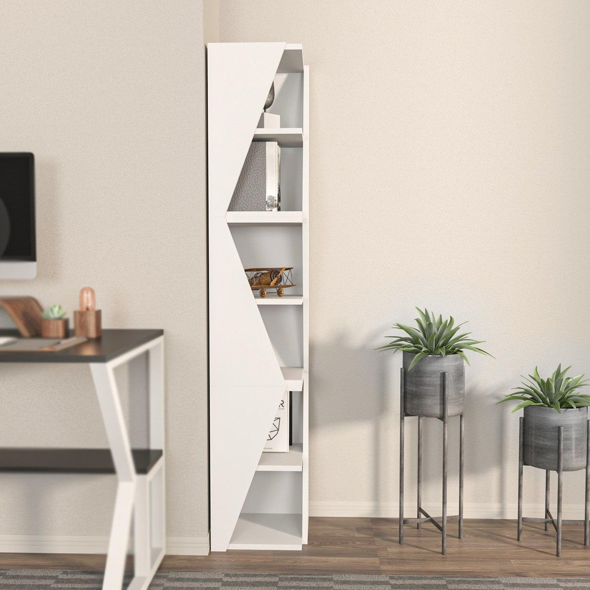 Biblioteca Rawo cu 6 Rafturi Design Elegant, 32x165x32 cm - Alb