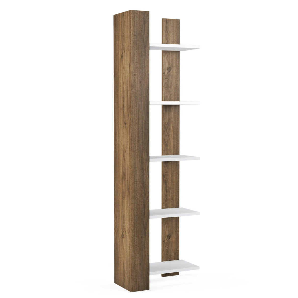 Biblioteca Reeta, Nuc - Alb, 45x26x160 cm - Nuc