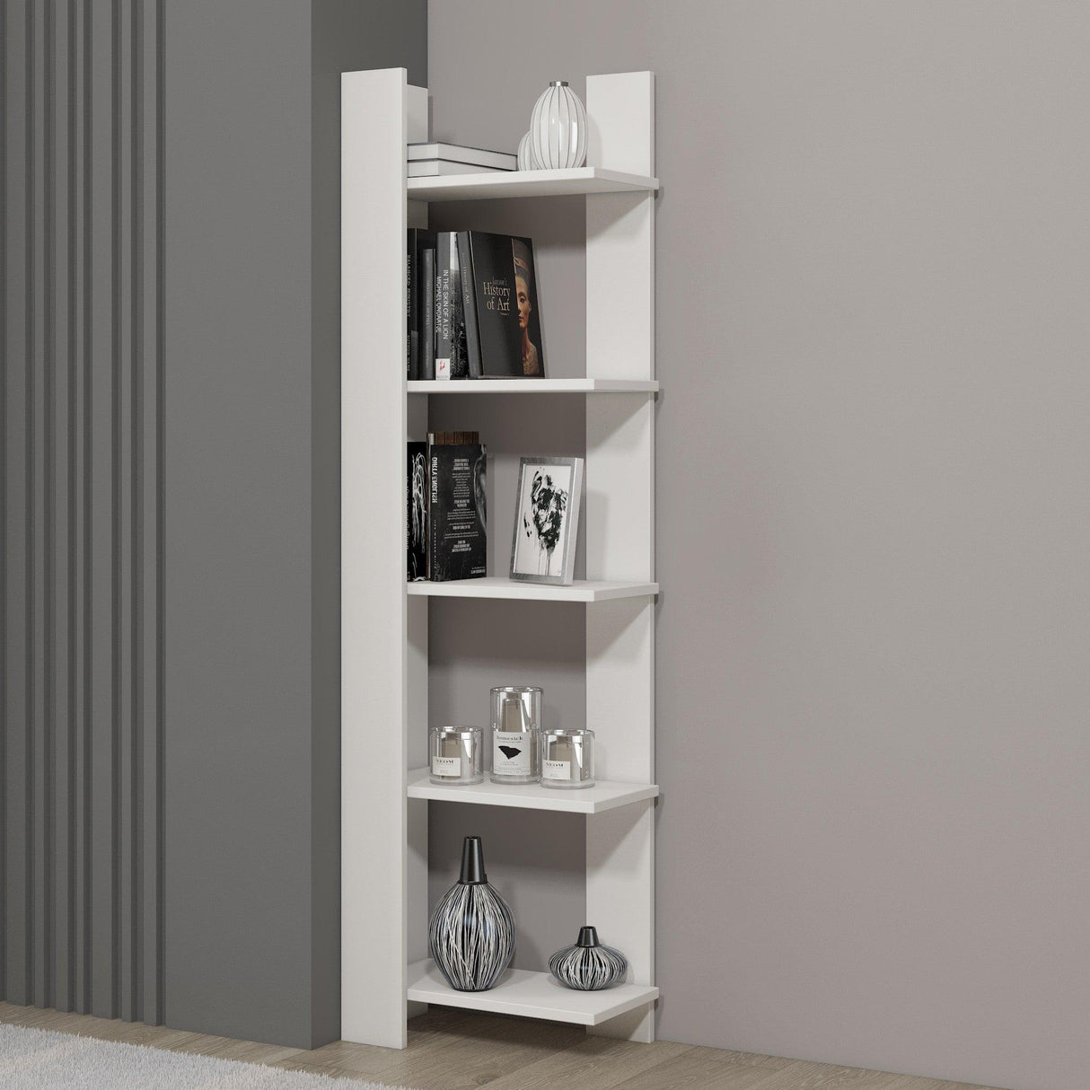 Biblioteca Reeta, Nuc - Alb, 45x26x160 cm - Alb